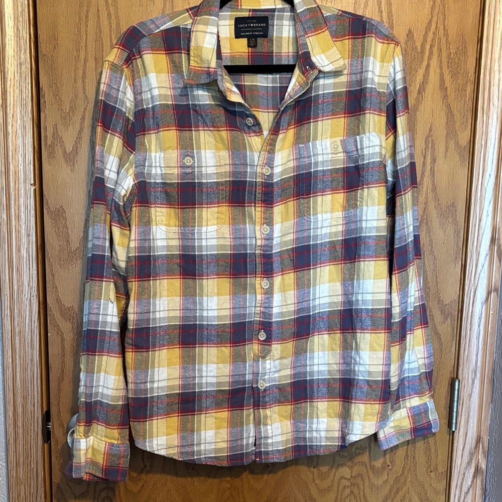 Lucky Brand Men's Plaid Shirt - Yellow, Gray, Red